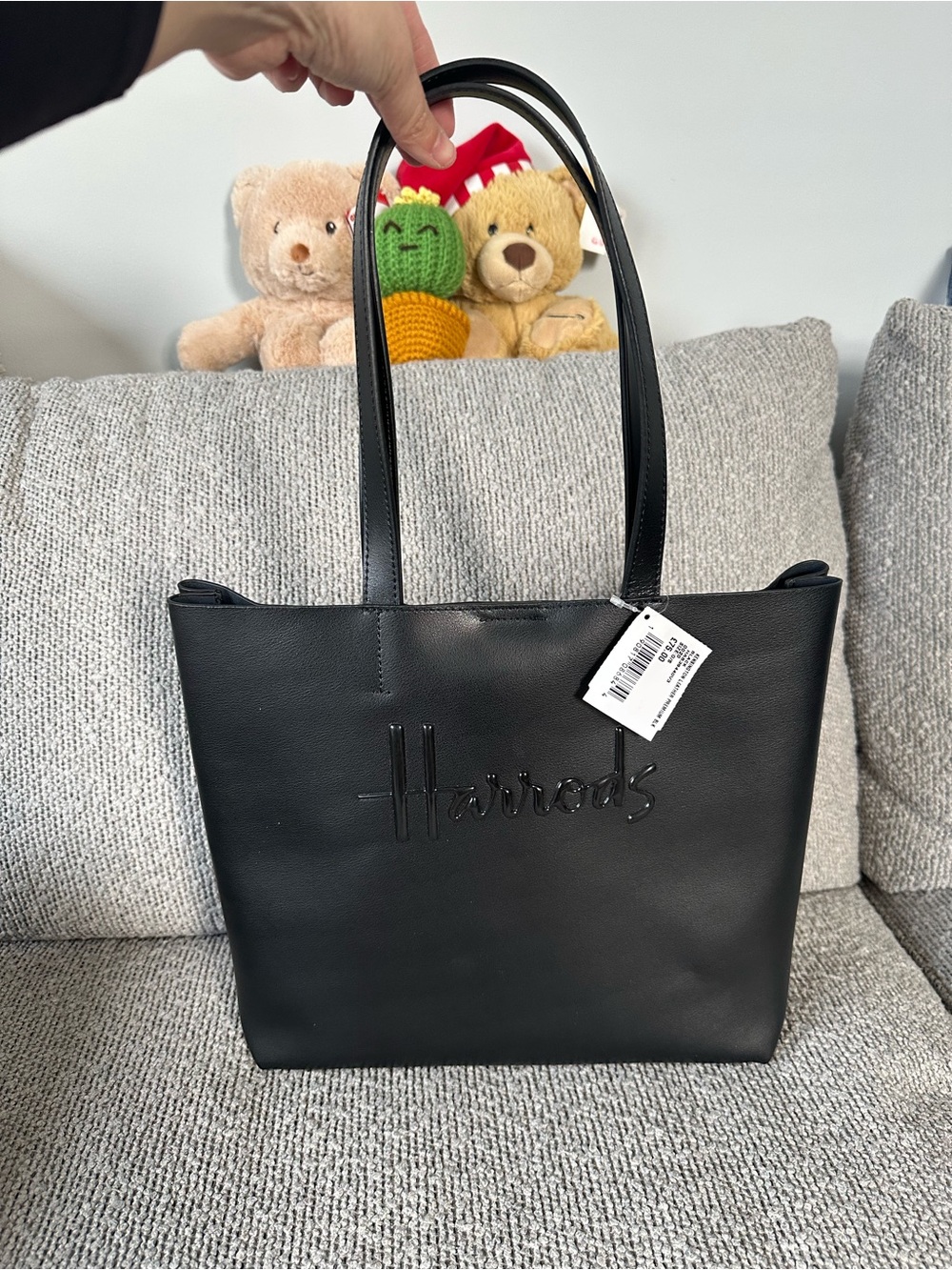 Harrods Black Embossed Logo Tote Bag
